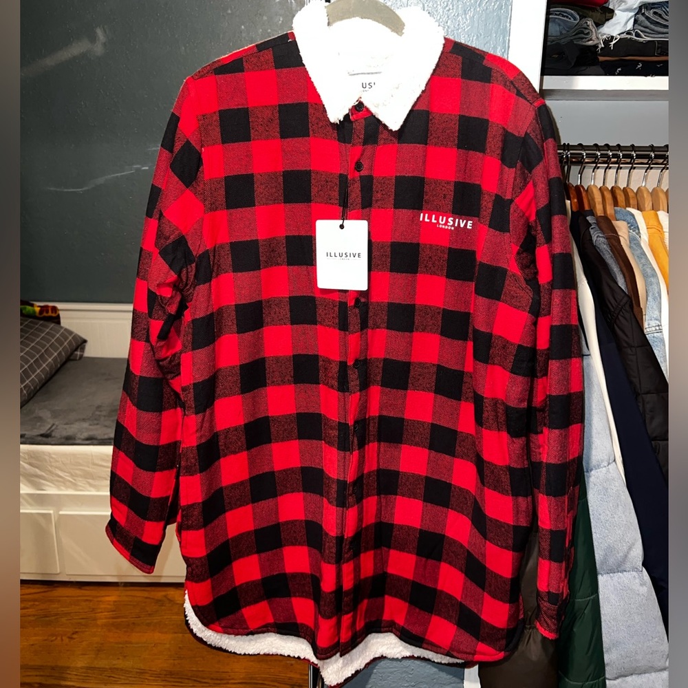 Illusive London Flannel Sherpa Shirt Jacket